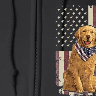 Golden Retriever American Flag Bandana 4th Of July Full Zip Hoodie