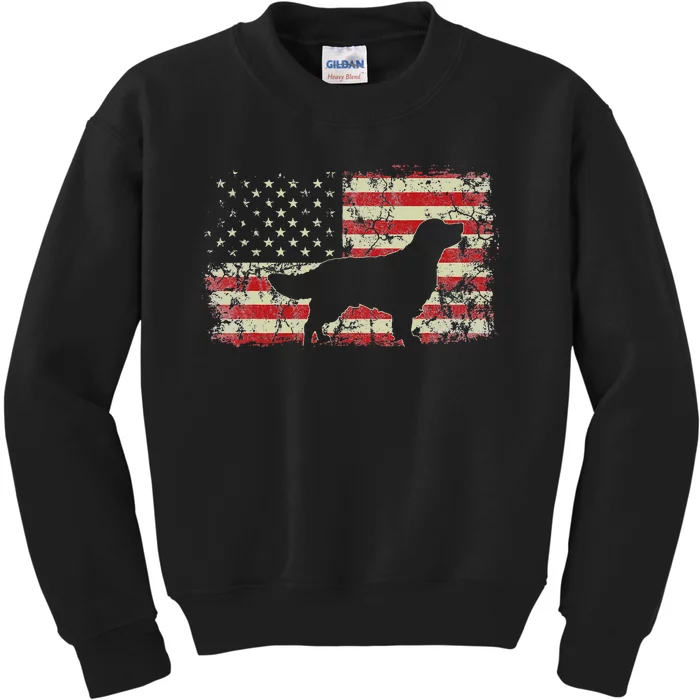 Golden Retriever American Flag 4th July Patriotic Dog Lover Kids Sweatshirt