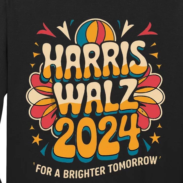 Groovy Retro Art For Kamala Harris 2024 Tall Long Sleeve T-Shirt