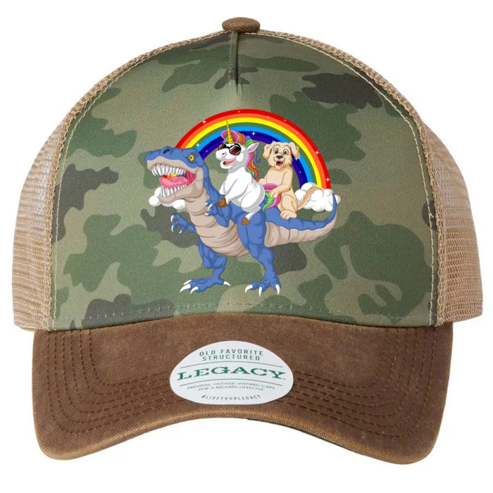 Golden Retriver And Unicorn Riding Dinosaur Legacy Tie Dye Trucker Hat