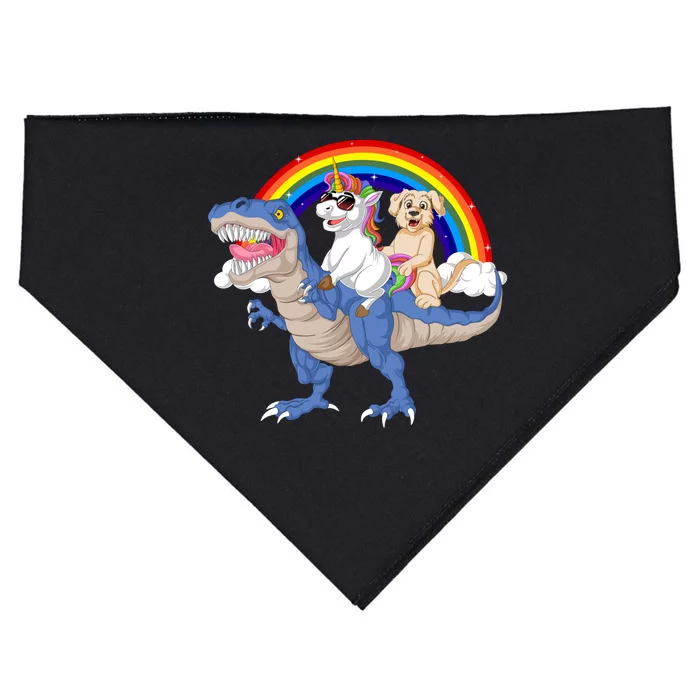 Golden Retriver And Unicorn Riding Dinosaur USA-Made Doggie Bandana