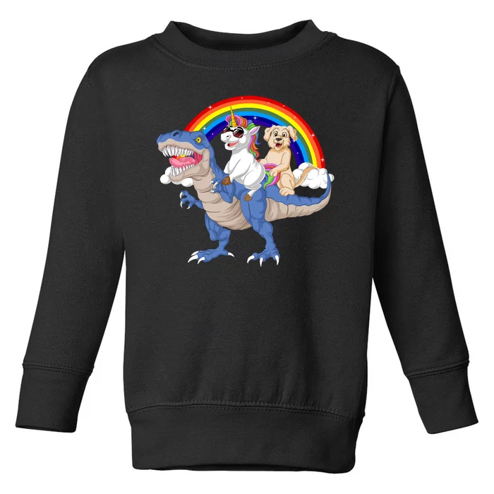 Golden Retriver And Unicorn Riding Dinosaur Toddler Sweatshirt