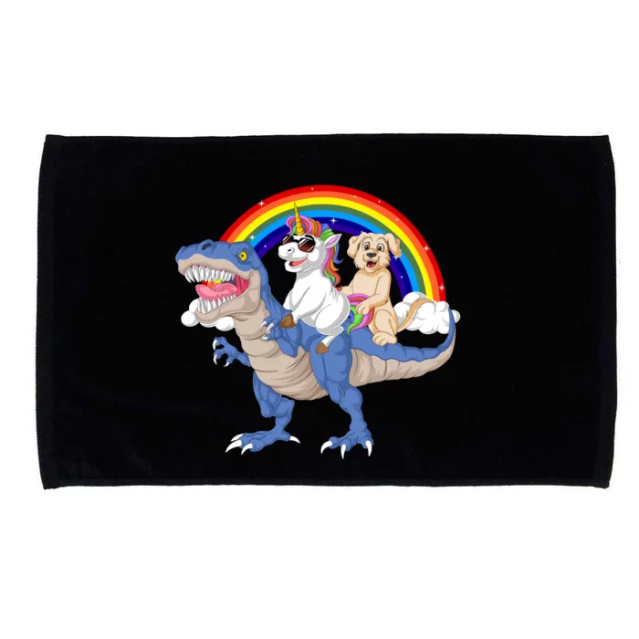 Golden Retriver And Unicorn Riding Dinosaur Microfiber Hand Towel