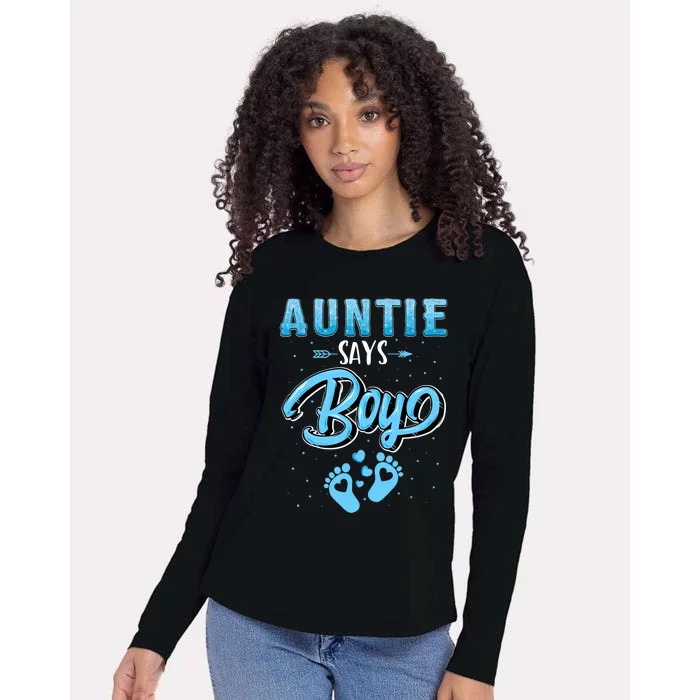 Gender Reveal Auntie Says Boy Baby Matching Family Set Womens Cotton Relaxed Long Sleeve T-Shirt