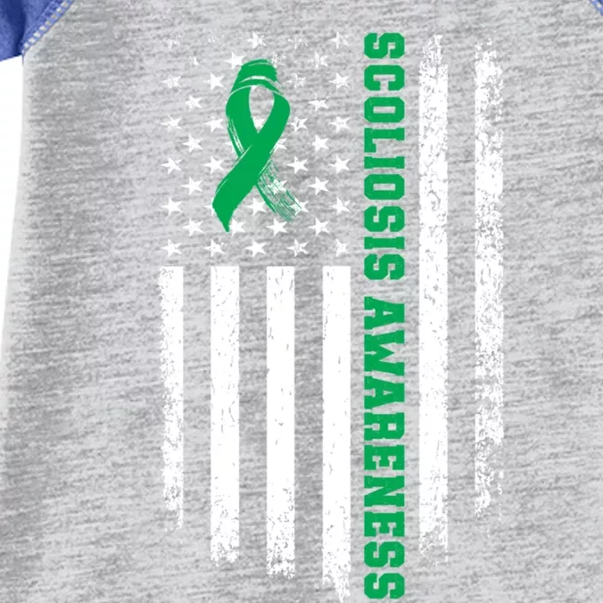 Green Ribbon American Flag Scoliosis Awareness Gift Infant Baby Jersey Bodysuit