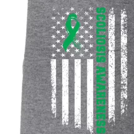 Green Ribbon American Flag Scoliosis Awareness Gift Doggie 3-End Fleece Hoodie