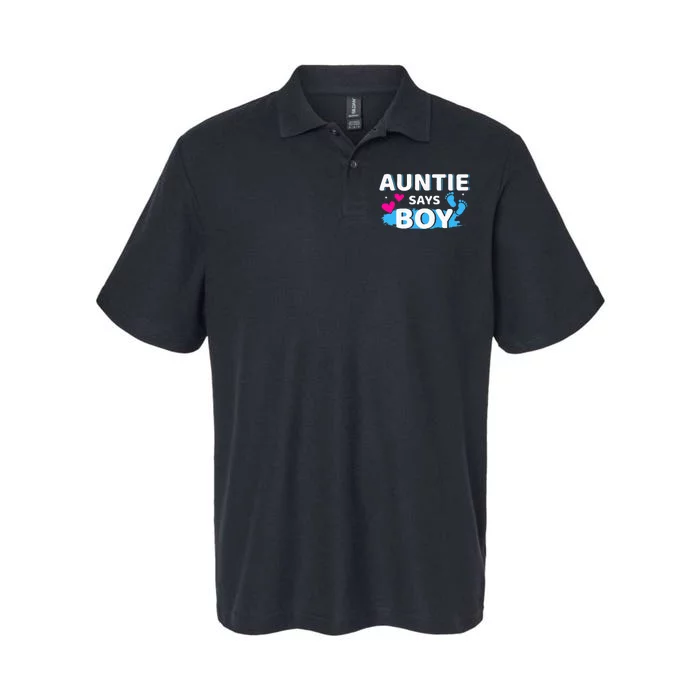 Gender reveal auntie says matching family baby party Softstyle Adult Sport Polo