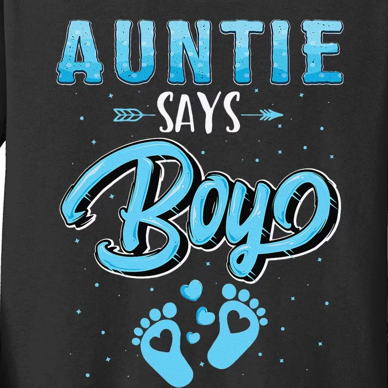 Gender reveal Auntie says baby matching family set Kids Long Sleeve Shirt