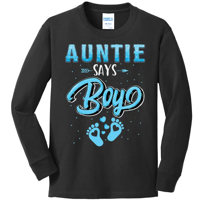 Gender reveal Auntie says baby matching family set Kids Long Sleeve Shirt