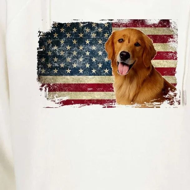 Golden Retriever American Flag Patriotic Dog Lover Womens Funnel Neck Pullover Hood