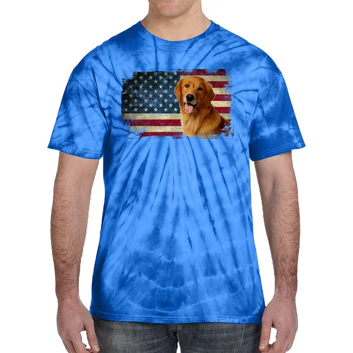 Golden Retriever American Flag Patriotic Dog Lover Tie-Dye T-Shirt