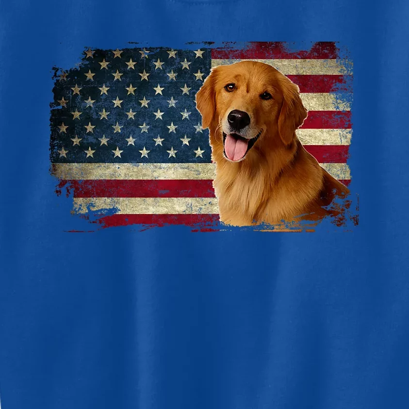 Golden Retriever American Flag Patriotic Dog Lover Kids Sweatshirt