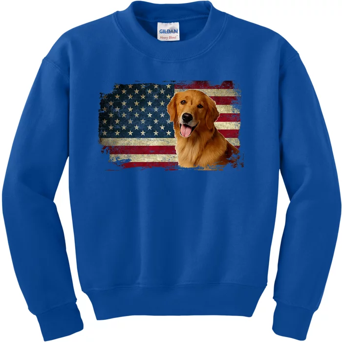 Golden Retriever American Flag Patriotic Dog Lover Kids Sweatshirt