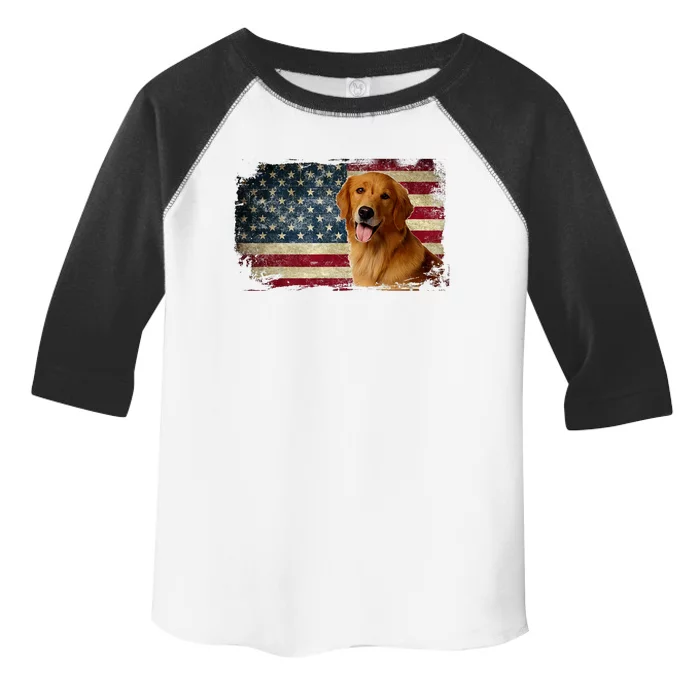 Golden Retriever American Flag Patriotic Dog Lover Toddler Fine Jersey T-Shirt