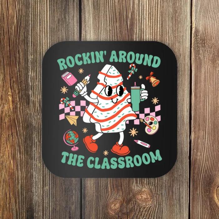 Groovy Rocking Around Classroom Teacher Christmas Tree Cake Coaster