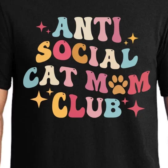 Groovy Retro Anti Social Cat Moms Club MotherS Day Cute Gift Pajama Set