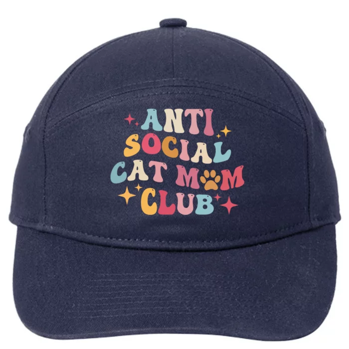 Groovy Retro Anti Social Cat Moms Club MotherS Day Cute Gift 7-Panel Snapback Hat