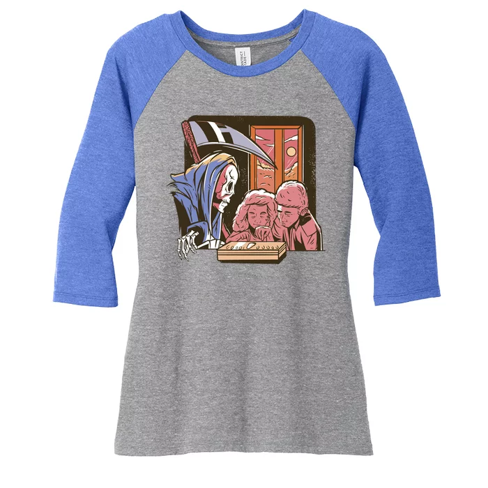 Grim Reaper And Children Horror Women's Tri-Blend 3/4-Sleeve Raglan Shirt