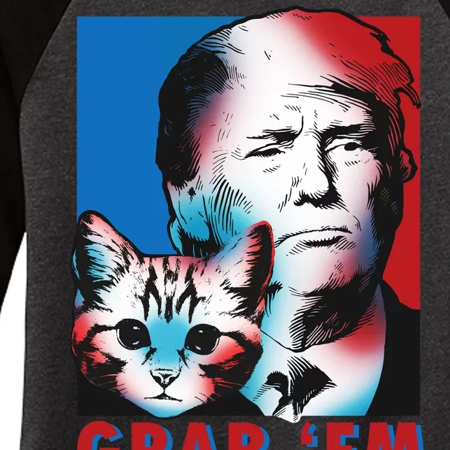 Grab 'Em Cat Funny Pro Trump Women's Tri-Blend 3/4-Sleeve Raglan Shirt