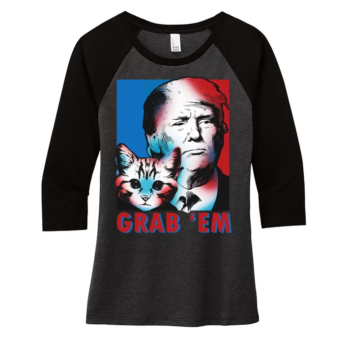 Grab 'Em Cat Funny Pro Trump Women's Tri-Blend 3/4-Sleeve Raglan Shirt