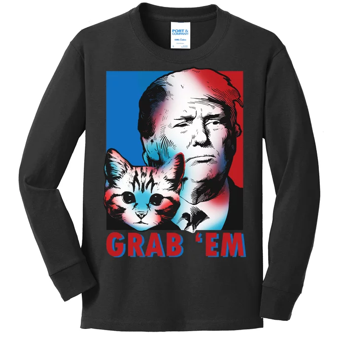 Grab 'Em Cat Funny Pro Trump Kids Long Sleeve Shirt