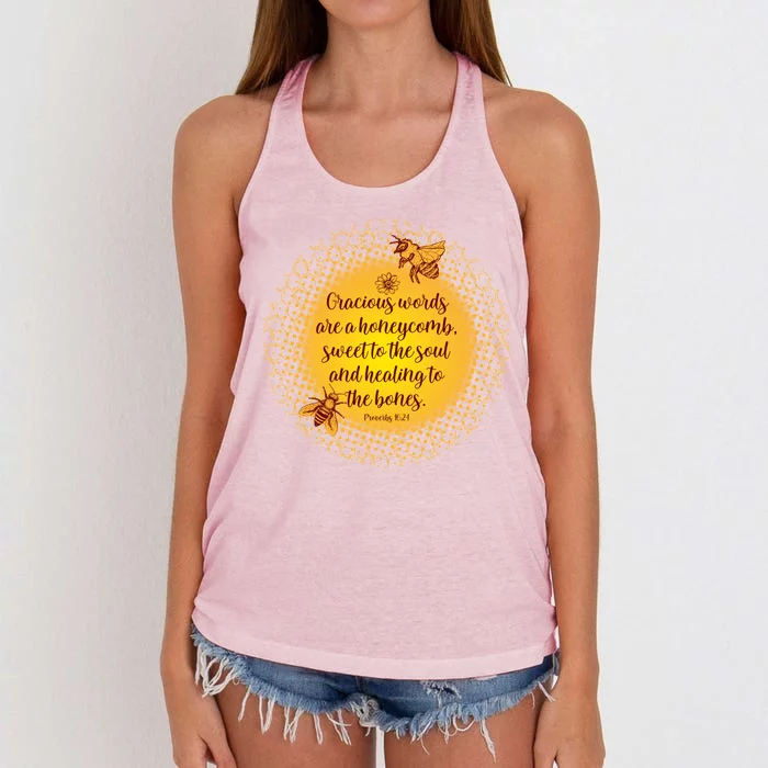 Gracious Words Are A Honeycomb Proverbs 16:24 Women's Knotted Racerback Tank