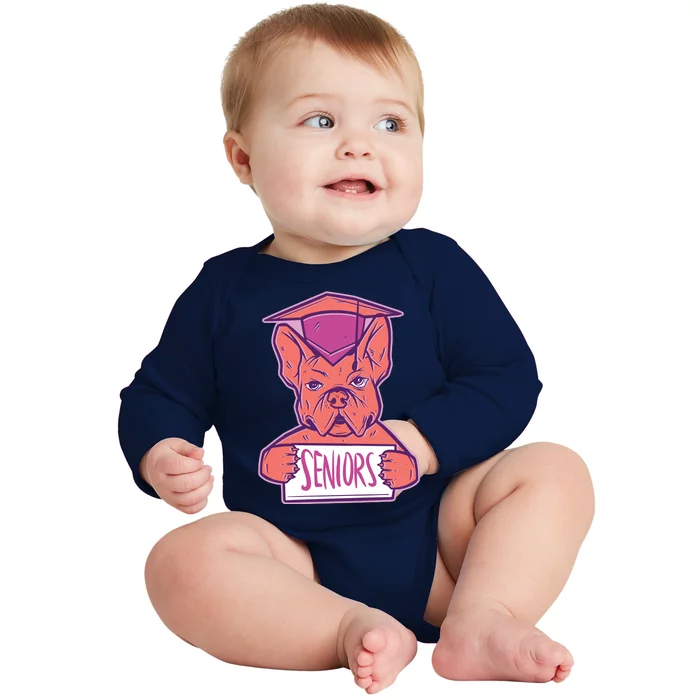 Graduating Bulldog Senior Baby Long Sleeve Bodysuit