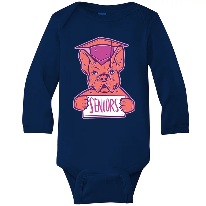 Graduating Bulldog Senior Baby Long Sleeve Bodysuit