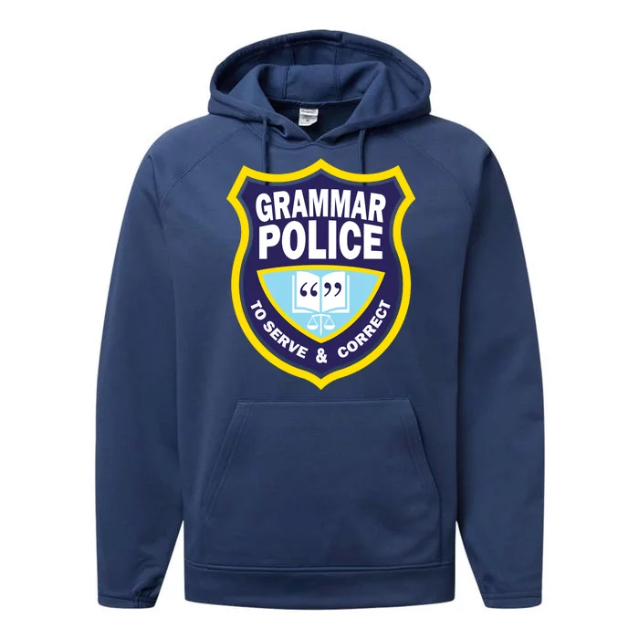 Grammar Police Badge Performance Fleece Hoodie