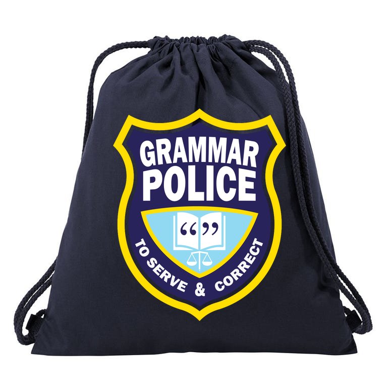 Grammar Police Badge Drawstring Bag