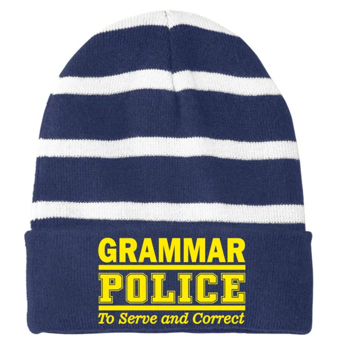 Grammar Police To Serve and Correct Striped Beanie with Solid Band