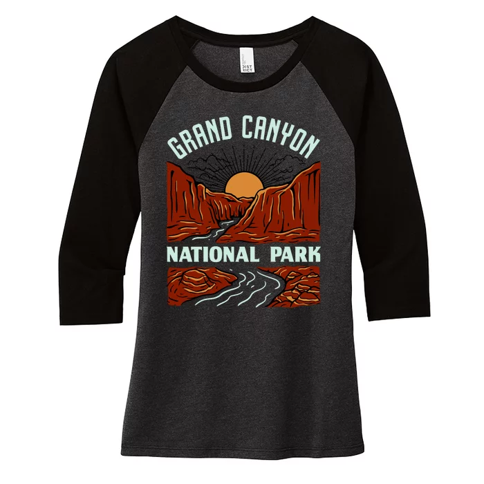 Grand Canyon National Park Illustration Women's Tri-Blend 3/4-Sleeve Raglan Shirt