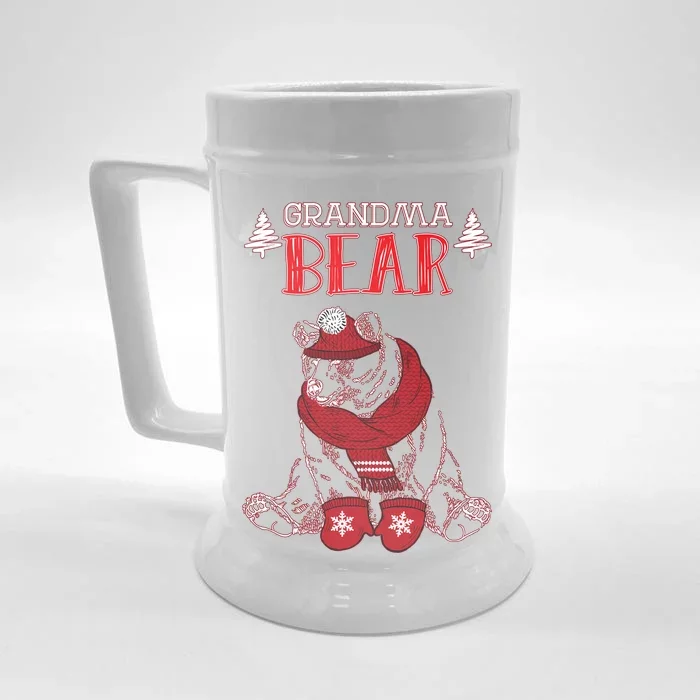 Grandma Bear Christmas Santa Family Matching Pajamas Front & Back Beer Stein