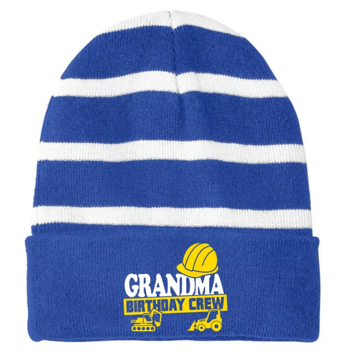 Grandma Birthday Crew Construction Party Striped Beanie with Solid Band