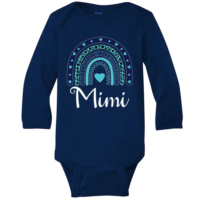 Grandma MiMi Blue Leopard Rainbow Baby Long Sleeve Bodysuit