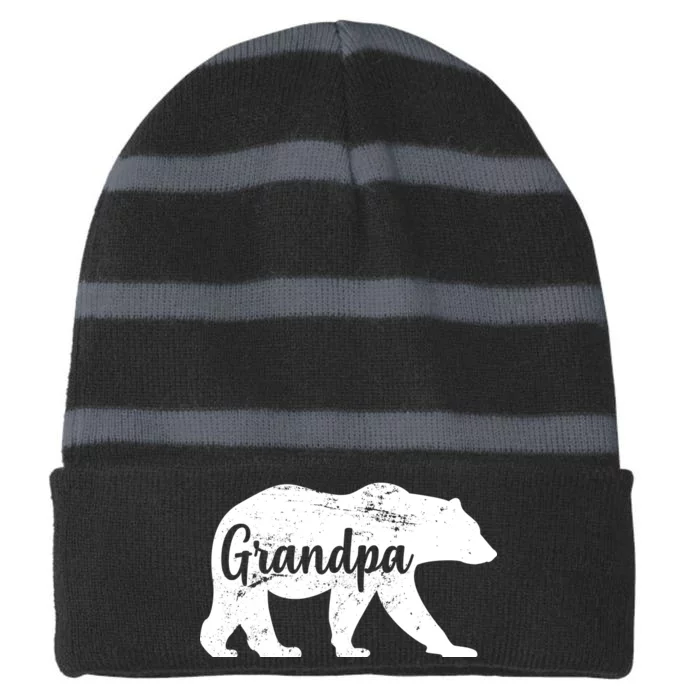 Grandpa Bear Striped Beanie with Solid Band