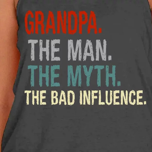 Grandpa Man Myth The Bad Influence Humor Women's Knotted Racerback Tank