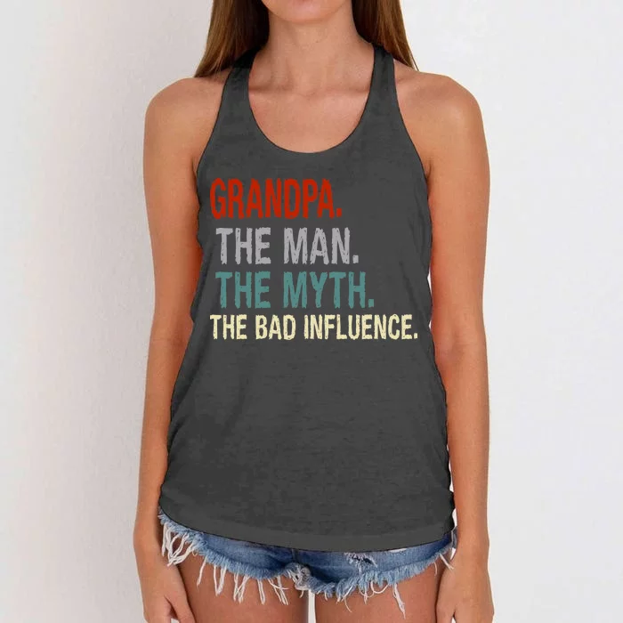 Grandpa Man Myth The Bad Influence Humor Women's Knotted Racerback Tank