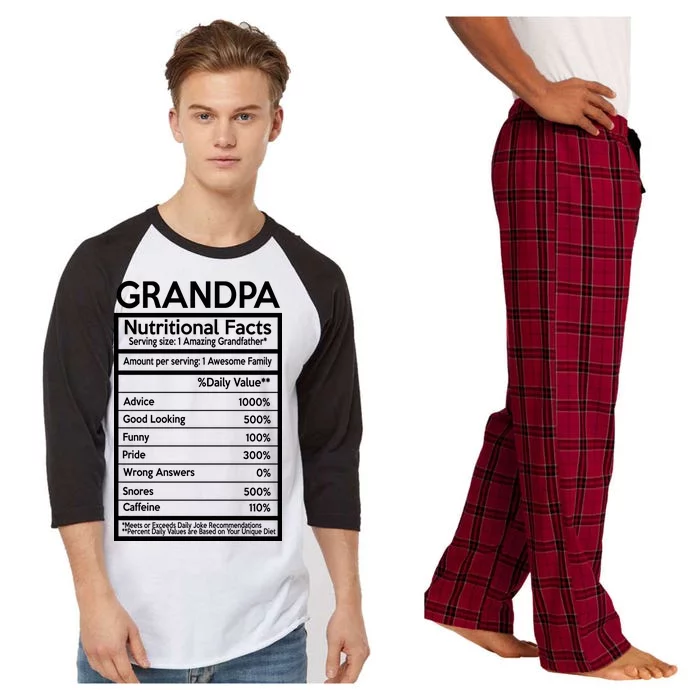 Grandpa Nutritional Facts Raglan Sleeve Pajama Set