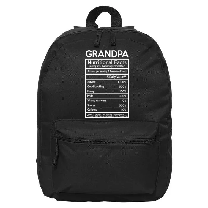 Grandpa Nutritional Facts 16 in Basic Backpack