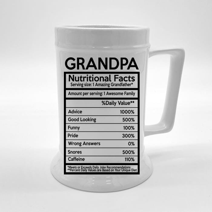 Grandpa Nutritional Facts Front & Back Beer Stein