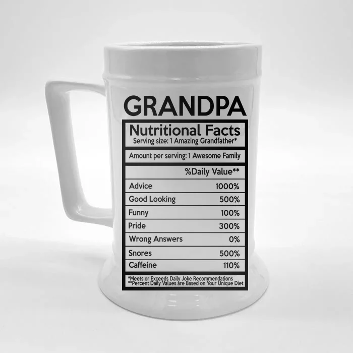 Grandpa Nutritional Facts Front & Back Beer Stein