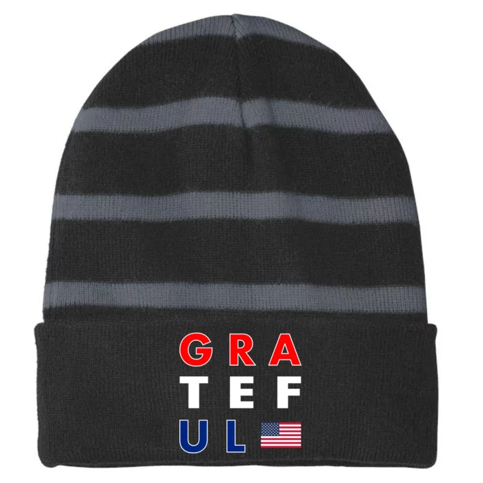 Grateful for America Striped Beanie with Solid Band