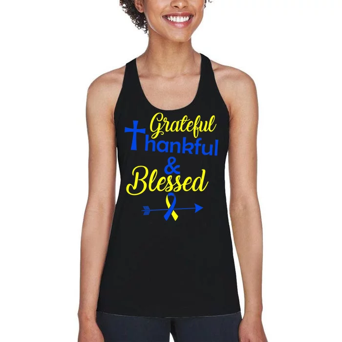 Grateful Thankful & Blessed Down Syndrome Women's Racerback Tank