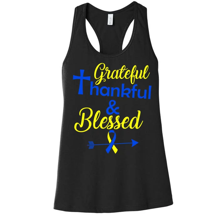 Grateful Thankful & Blessed Down Syndrome Women's Racerback Tank