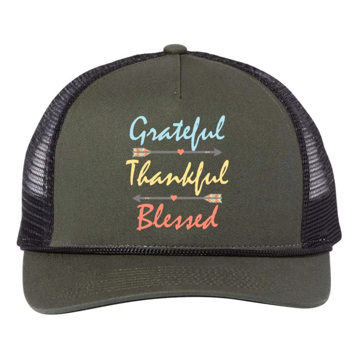 Grateful Thankful Blessed Colorful Thanksgiving Retro Rope Trucker Hat Cap