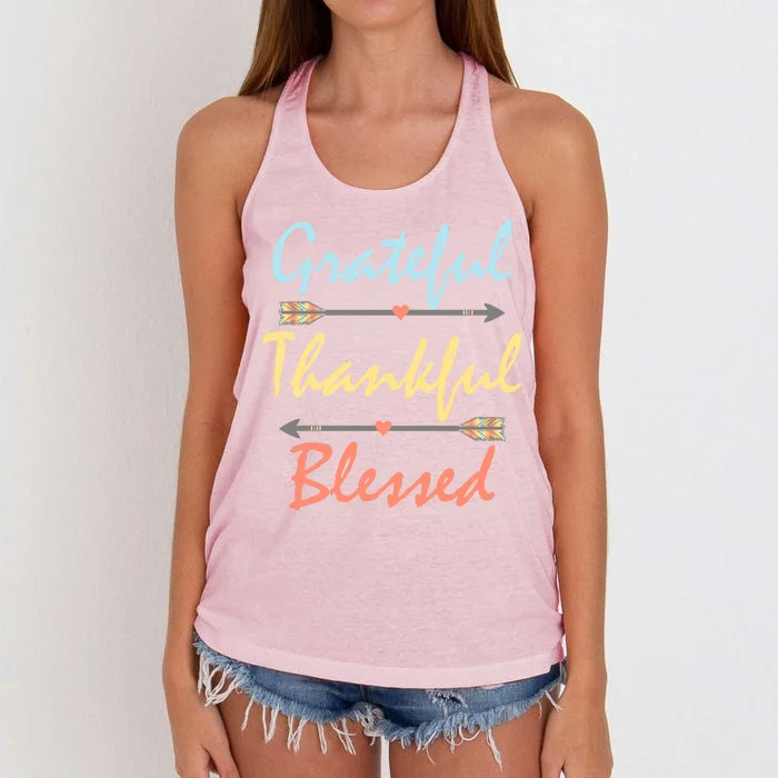 Grateful Thankful Blessed Colorful Thanksgiving Women's Knotted Racerback Tank