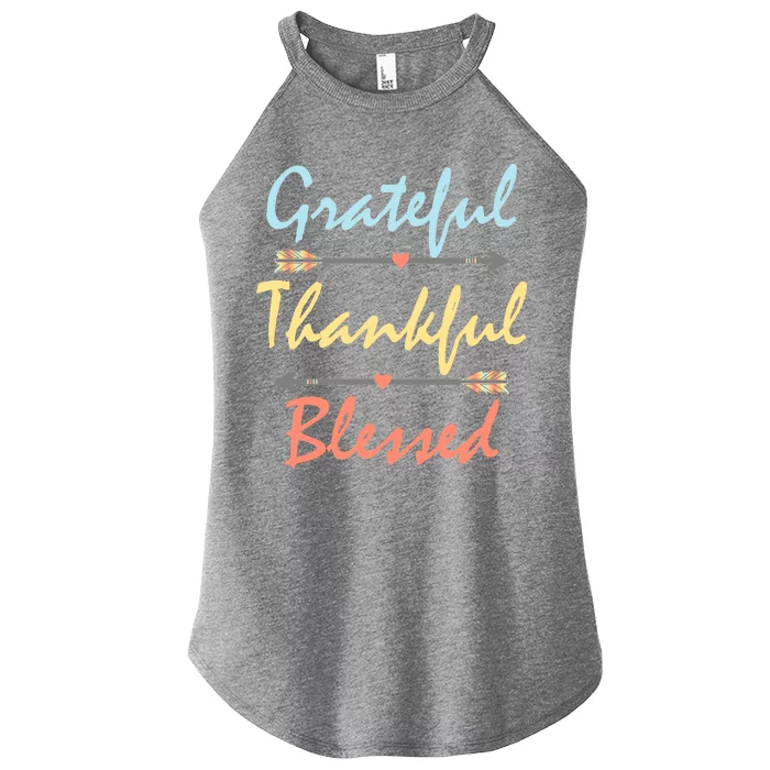 Grateful Thankful Blessed Colorful Thanksgiving Women’s Perfect Tri Rocker Tank