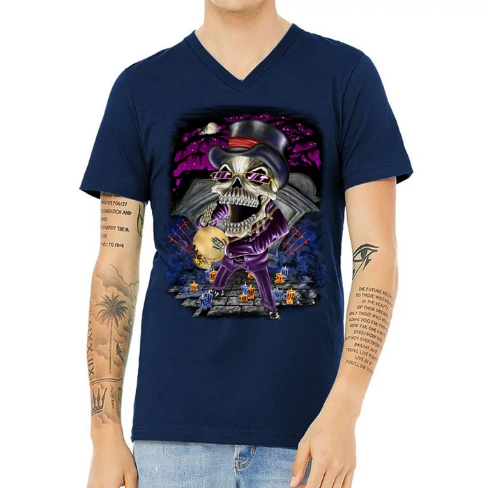 Graveyard Death Skull V-Neck T-Shirt