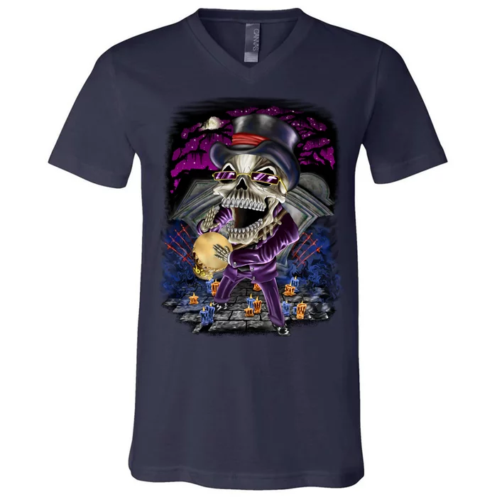 Graveyard Death Skull V-Neck T-Shirt